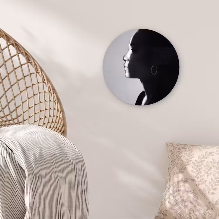 Vrouw - Profiel - Mensen - Zwart-wit Wandcirkel kunststof plaat 5mm dik klein -sfeer5