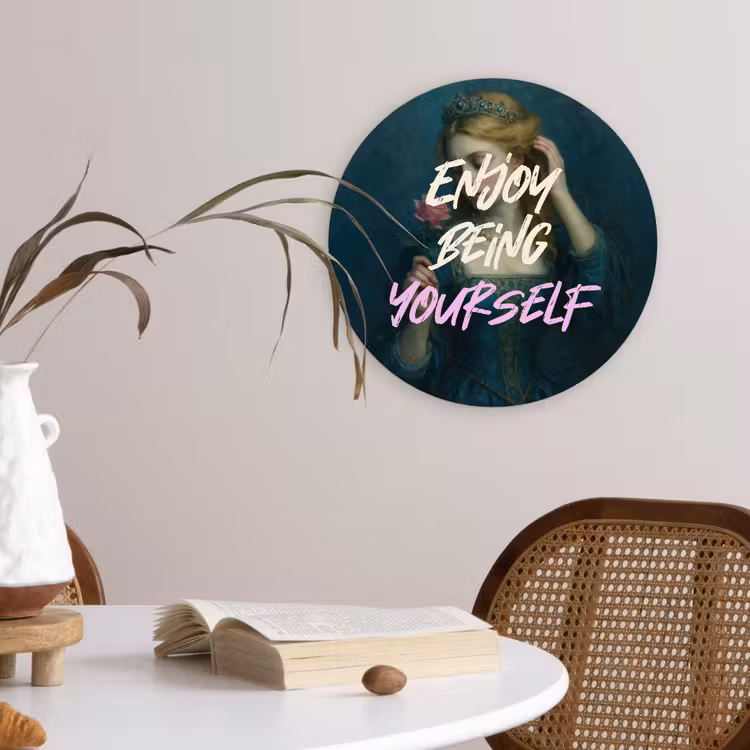 Vrouw - Roos - Quote Wandcirkel kunststof plaat 5mm dik klein -sfeer4