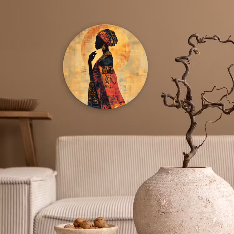 Vrouw - Silhouet - Patronen - Sierlijk Wandcirkel kunststof plaat 5mm dik klein -sfeer1