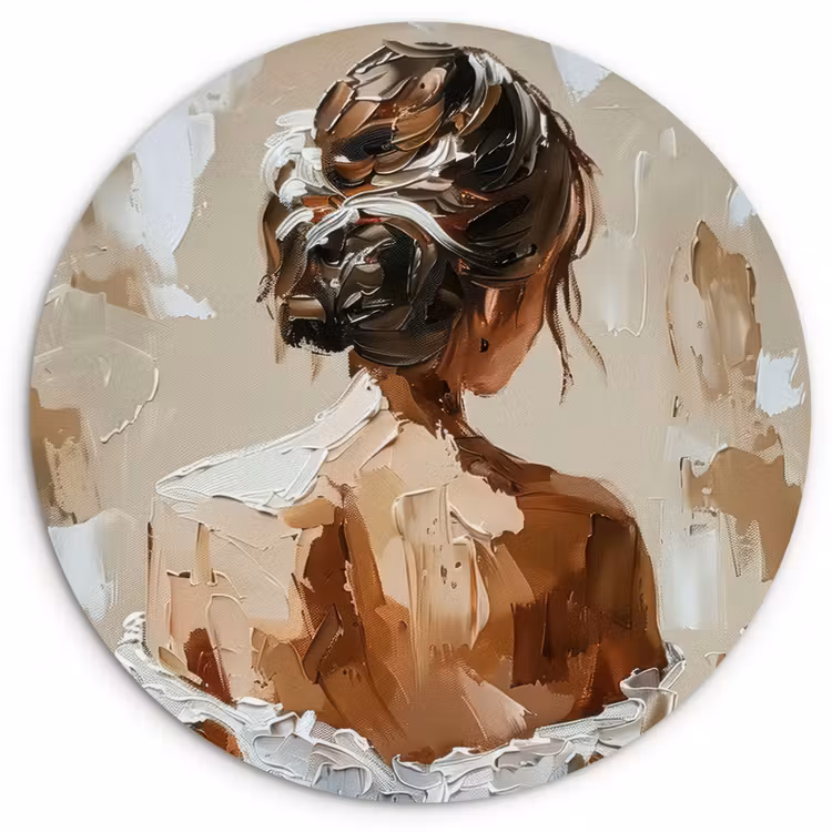 Vrouw - Verf - Abstract - Beige - Modern Wandcirkel kunststof plaat 5mm dik klein -3d