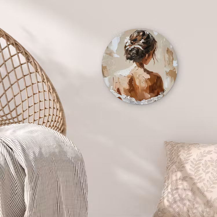 Vrouw - Verf - Abstract - Beige - Modern Wandcirkel kunststof plaat 5mm dik klein -sfeer5