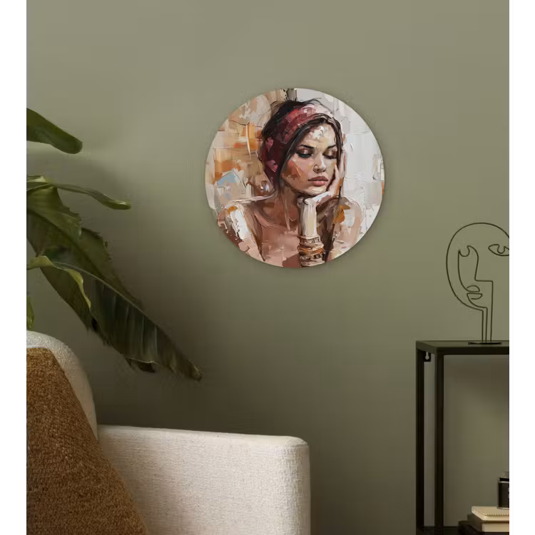 Vrouw - Verflook - Portret - Modern Wandcirkel kunststof plaat 5mm dik klein -sfeer3