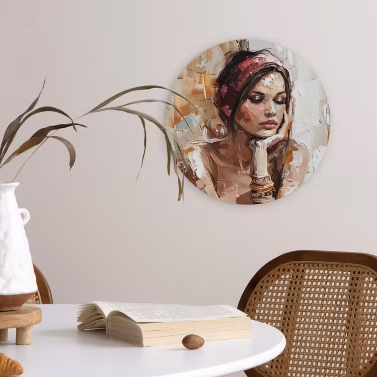 Vrouw - Verflook - Portret - Modern Wandcirkel kunststof plaat 5mm dik klein -sfeer4