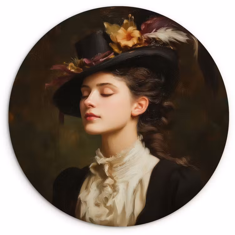 Vrouw - Victoriaans - Portret Wandcirkel kunststof plaat 5mm dik klein -3d