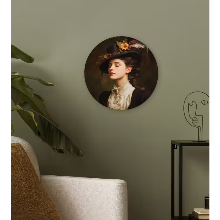 Vrouw - Victoriaans - Portret Wandcirkel kunststof plaat 5mm dik klein -sfeer3