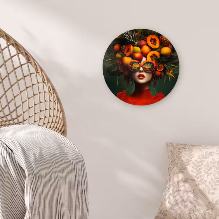 Vrouw - Vruchten - Papaja - Ananas Wandcirkel kunststof plaat 5mm dik klein -sfeer5