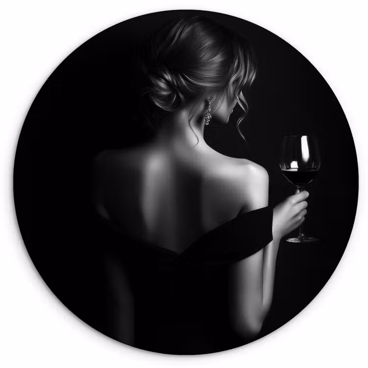 Vrouw - Wijn - Jurk Wandcirkel kunststof plaat 5mm dik klein -3d