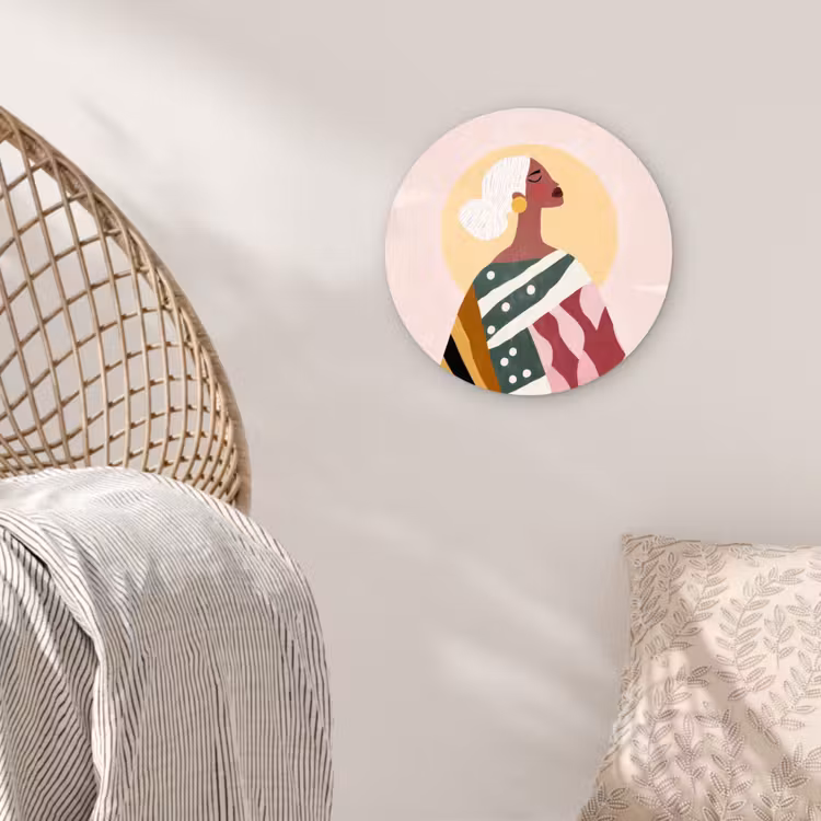 Vrouw - Zon - Kleurrijk Wandcirkel kunststof plaat 5mm dik klein -sfeer5