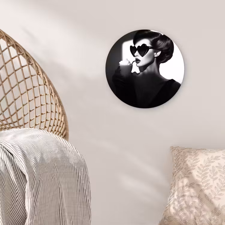 Vrouw - Zwart - Hart Wandcirkel kunststof plaat 5mm dik klein -sfeer5
