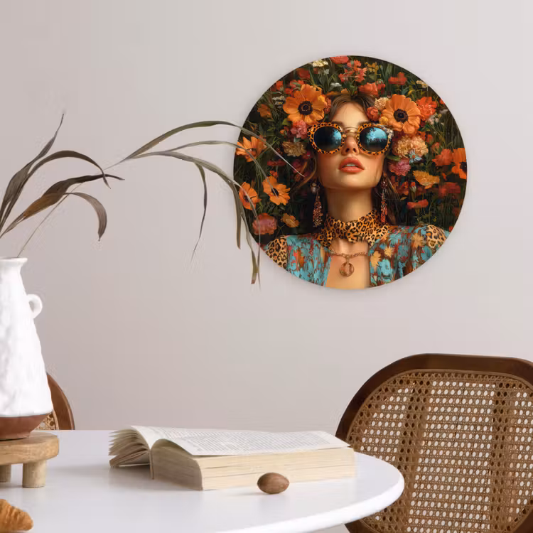 Vrouwen - Bloemen - Modern - Bril - Abstract Wandcirkel kunststof plaat 5mm dik klein -sfeer4