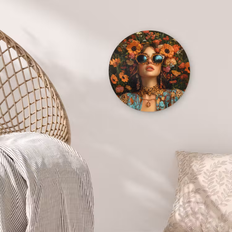 Vrouwen - Bloemen - Modern - Bril - Abstract Wandcirkel kunststof plaat 5mm dik klein -sfeer5