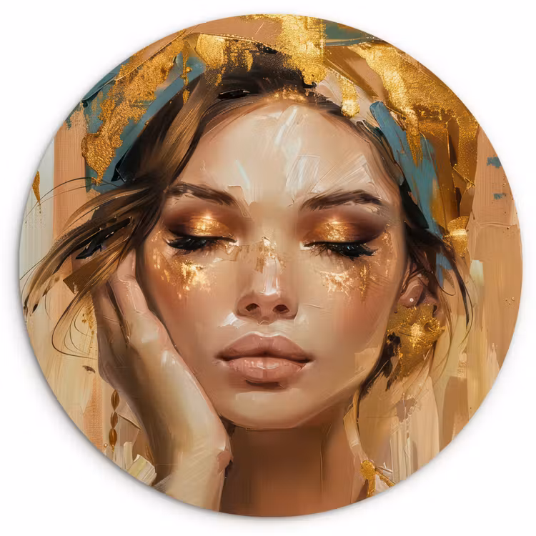 Vrouwen - Portret - Luxe - Goud Wandcirkel kunststof plaat 5mm dik klein -3d