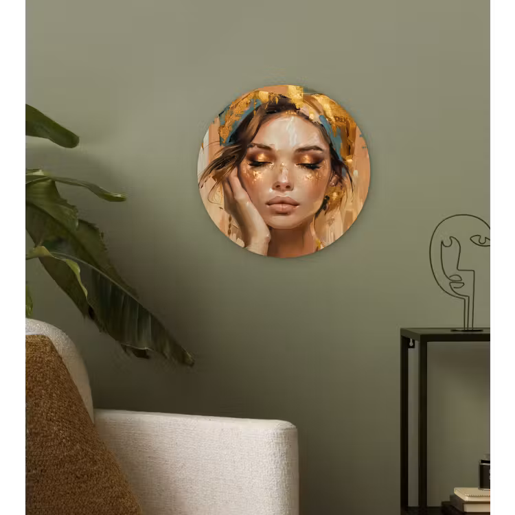 Vrouwen - Portret - Luxe - Goud Wandcirkel kunststof plaat 5mm dik klein -sfeer3