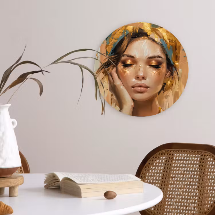 Vrouwen - Portret - Luxe - Goud Wandcirkel kunststof plaat 5mm dik klein -sfeer4