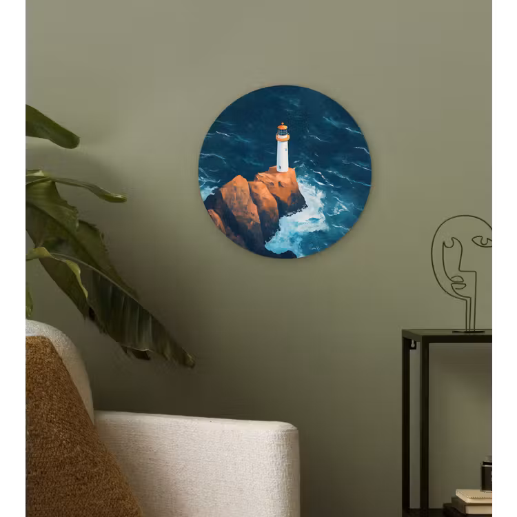 Vuurtoren - Rots - Zee - Golven Wandcirkel kunststof plaat 5mm dik klein -sfeer3