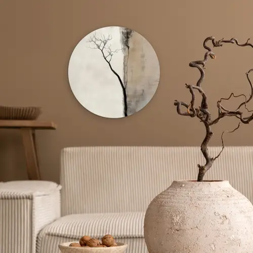 Wabi sabi - Plant - Beige Wandcirkel kunststof plaat 5mm dik klein -sfeer1