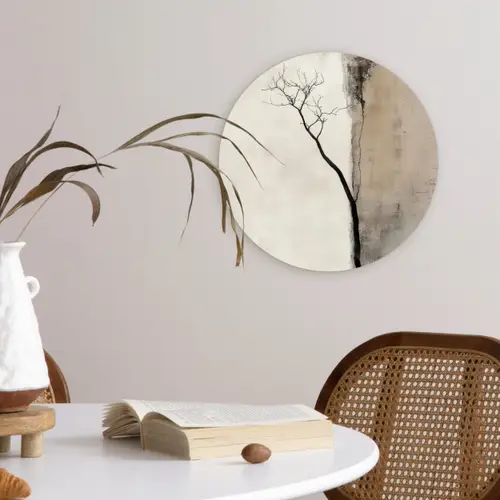 Wabi sabi - Plant - Beige Wandcirkel kunststof plaat 5mm dik klein -sfeer4