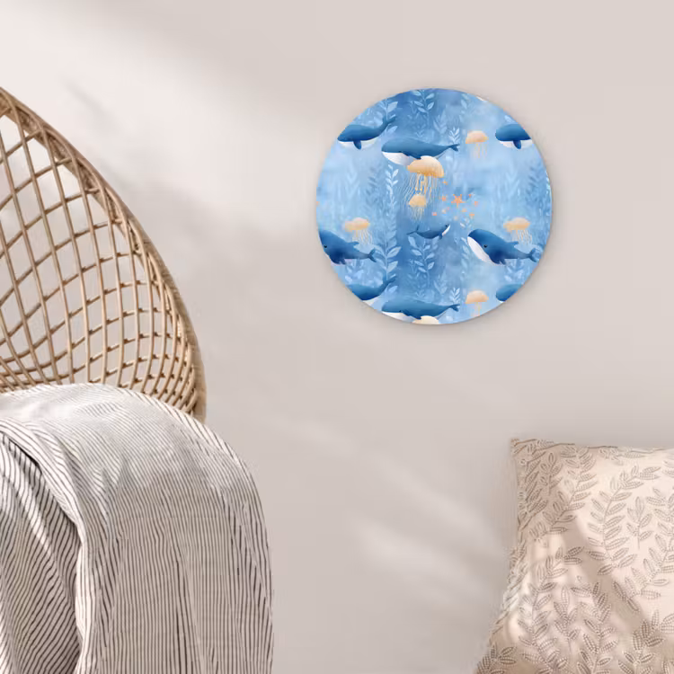 Walvissen - Oceaan - Blauw Wandcirkel kunststof plaat 5mm dik klein 188 -sfeer5