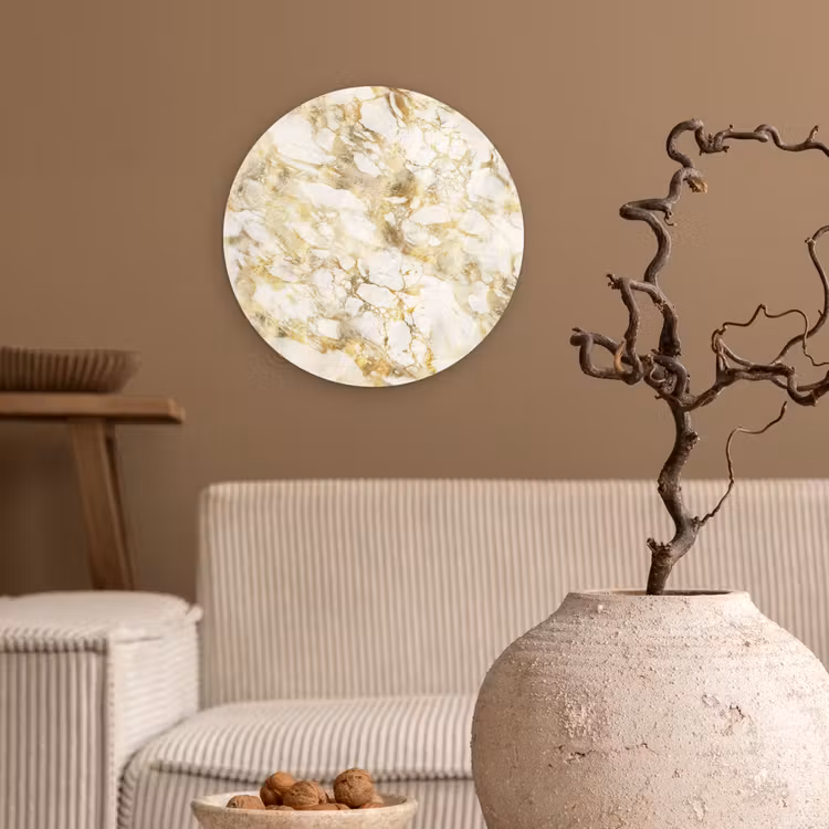 Warm - Gouden - Marmer - Patroon Wandcirkel kunststof plaat 5mm dik klein 188 -sfeer1