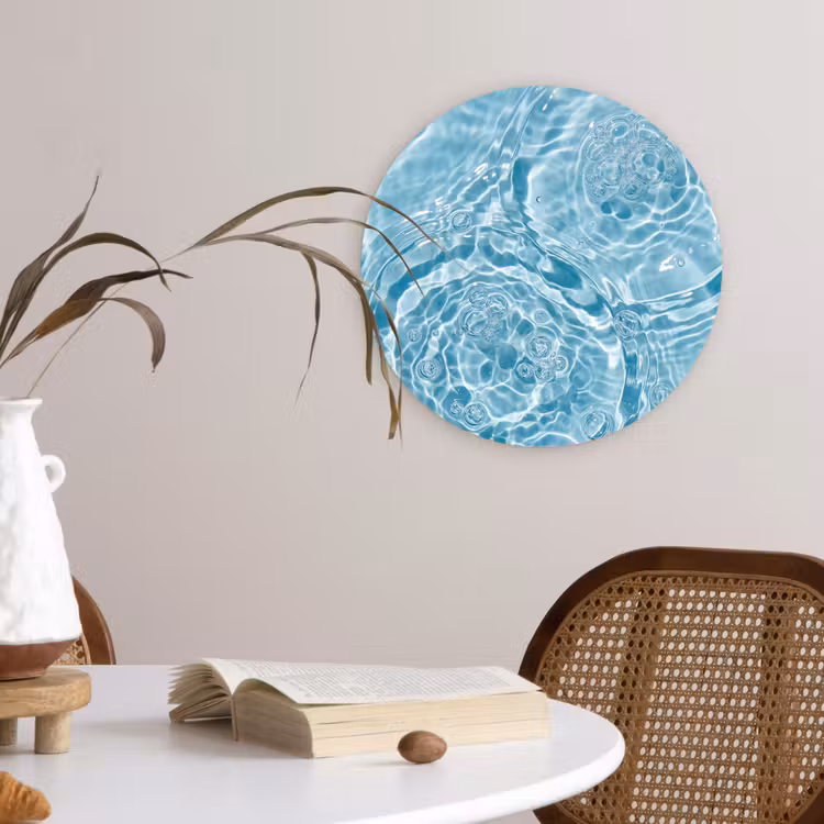 Water - Blauw - bubbels Wandcirkel kunststof plaat 5mm dik klein -sfeer4