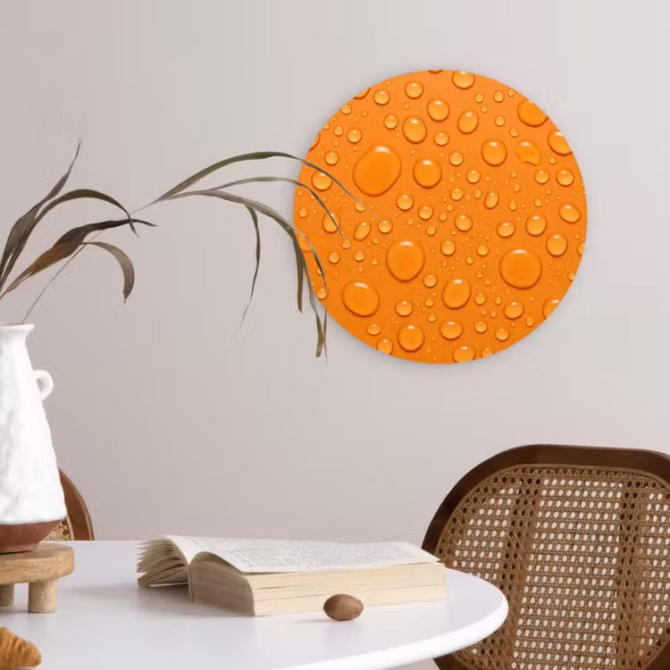 Water - Druppels - Oranje Wandcirkel kunststof plaat 5mm dik klein -sfeer4