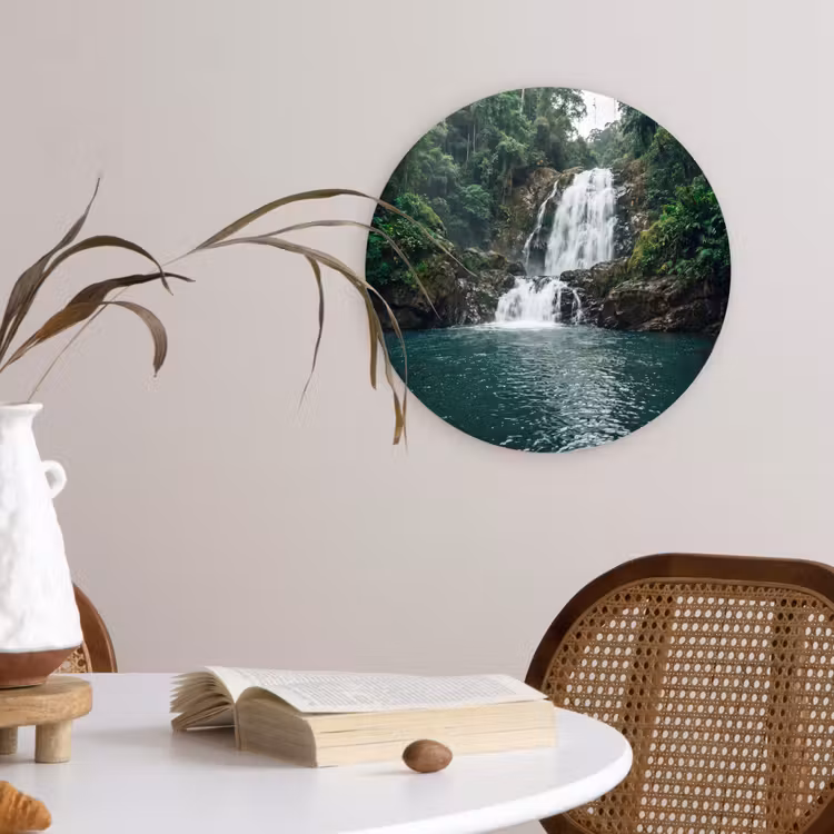 Waterfall - Forest - Nature - Greenkhgyguyg Wandcirkel kunststof plaat 5mm dik klein -sfeer4