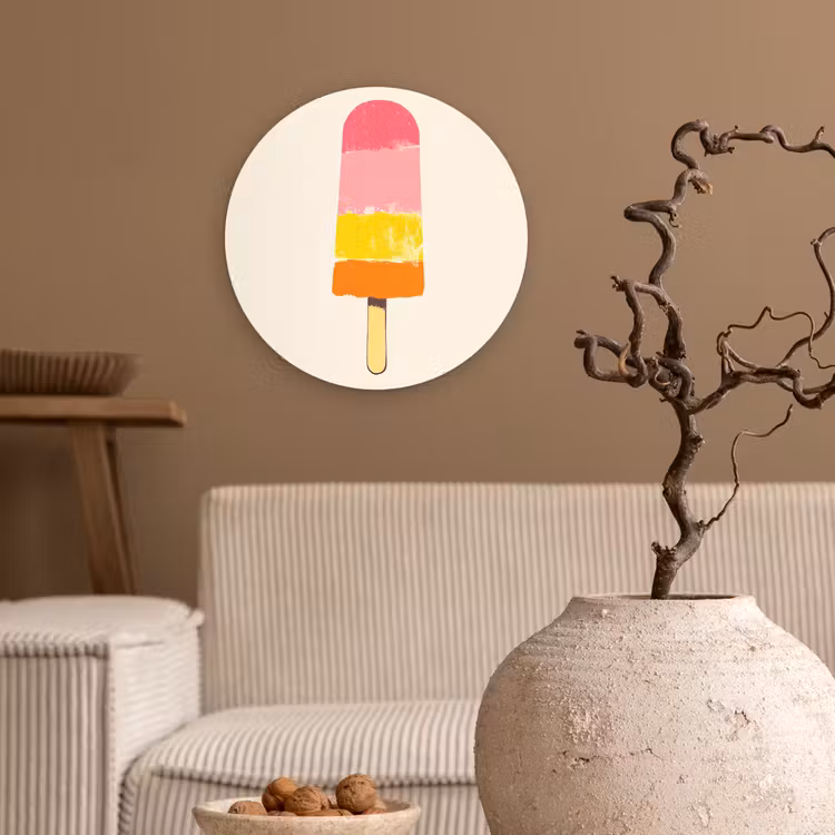 Waterijsje - Retro - Stokje - Roze Wandcirkel kunststof plaat 5mm dik klein -sfeer1
