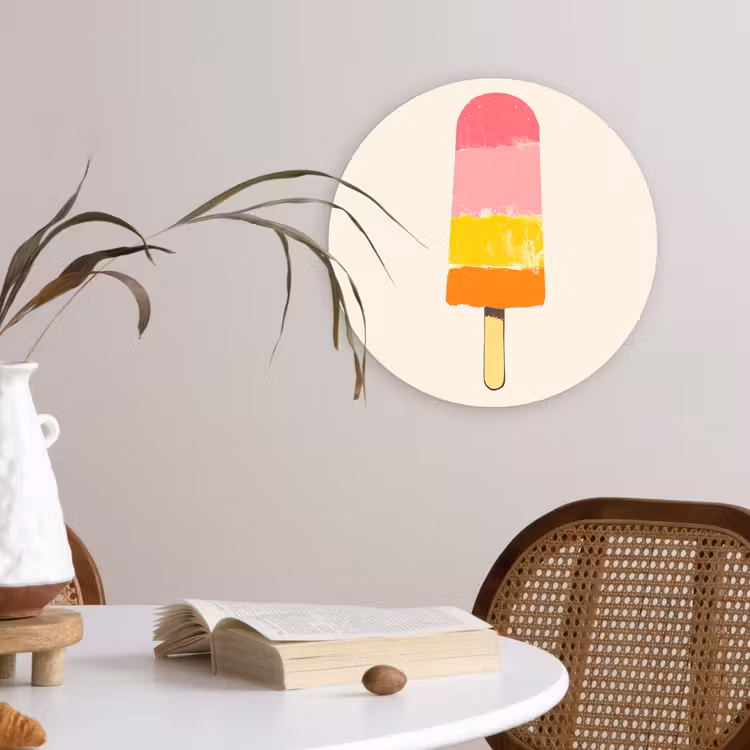 Waterijsje - Retro - Stokje - Roze Wandcirkel kunststof plaat 5mm dik klein -sfeer4