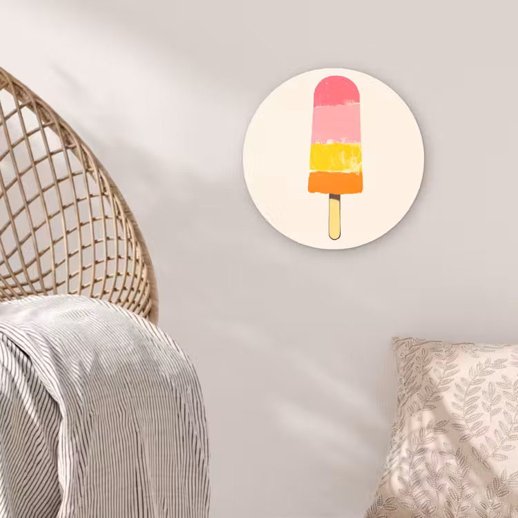 Waterijsje - Retro - Stokje - Roze Wandcirkel kunststof plaat 5mm dik klein -sfeer5