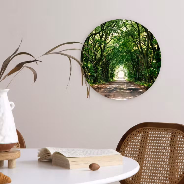 Weg - Bomen - Natuur - Groen Wandcirkel kunststof plaat 5mm dik klein -sfeer4