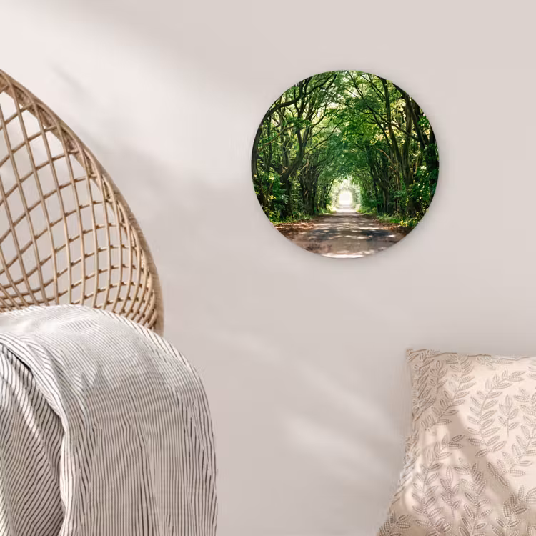 Weg - Bomen - Natuur - Groen Wandcirkel kunststof plaat 5mm dik klein -sfeer5