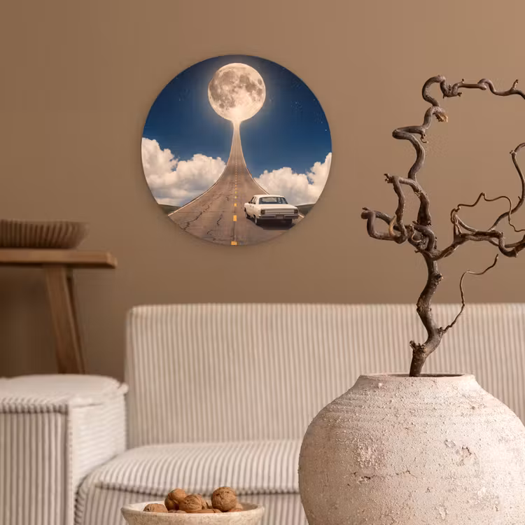 Muurcirkel - Weg - Maan - Nacht - Weg - Maan - Nacht Wandcirkel kunststof plaat 5mm dik klein