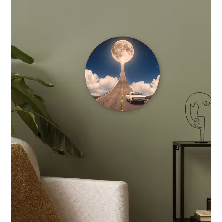 Muurcirkel - Weg - Maan - Nacht - Weg - Maan - Nacht Wandcirkel kunststof plaat 5mm dik klein