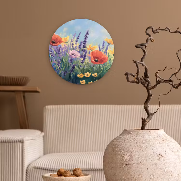 Weide - Bloemen - Kleurrijk Wandcirkel kunststof plaat 5mm dik klein -sfeer1