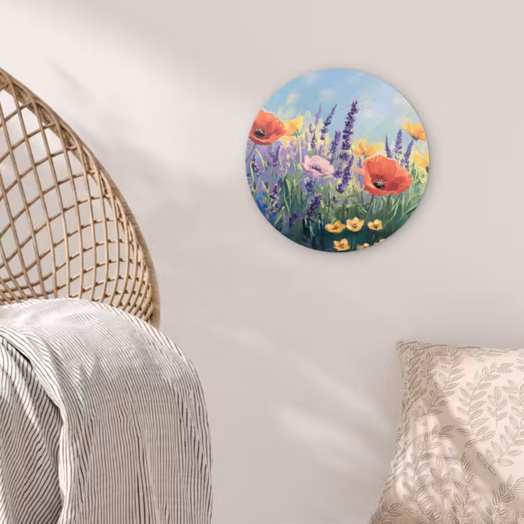 Weide - Bloemen - Kleurrijk Wandcirkel kunststof plaat 5mm dik klein -sfeer5