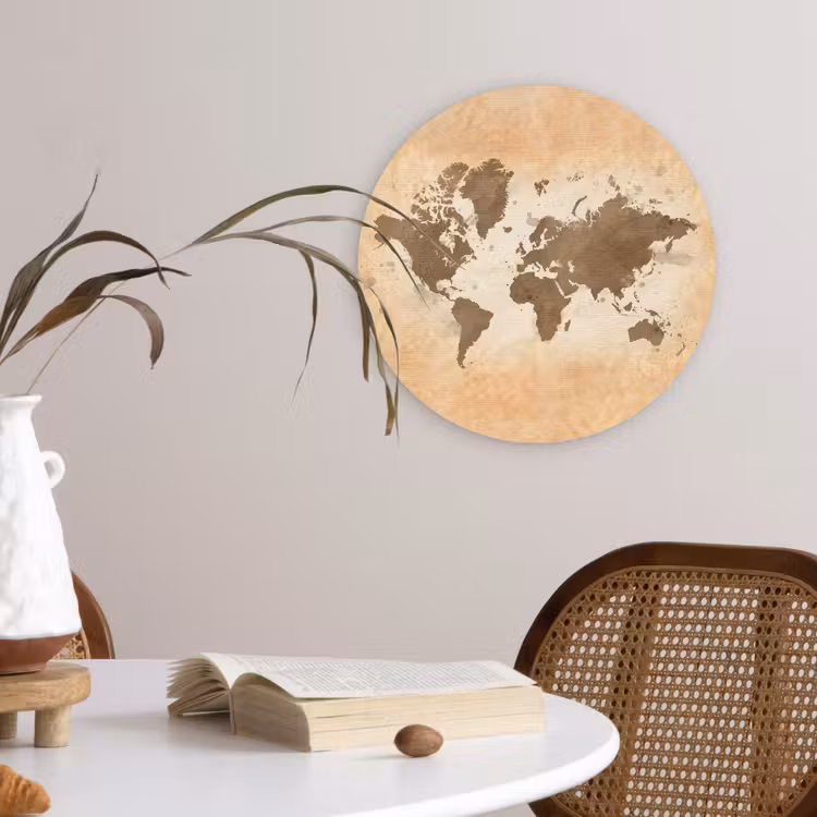 Wereldkaart - Beige - Bruin Wandcirkel kunststof plaat 5mm dik klein -sfeer4