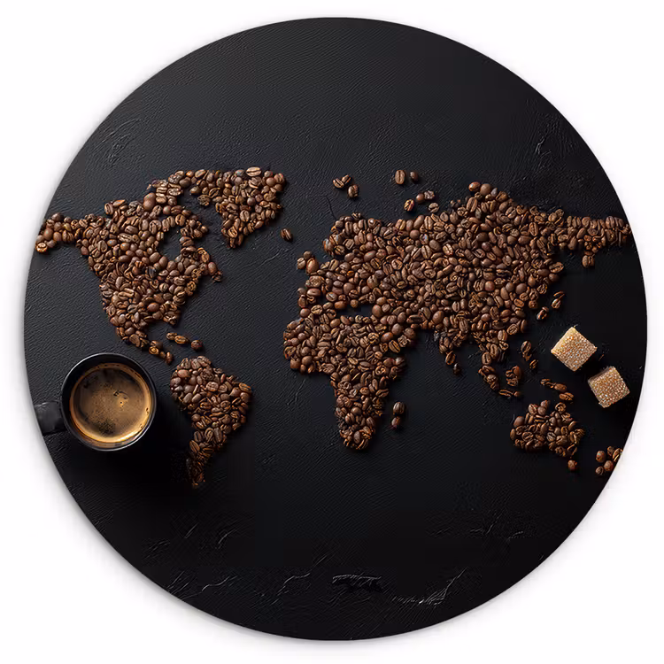 Wereldkaart - Espresso - Zwart Wandcirkel kunststof plaat 5mm dik klein -3d