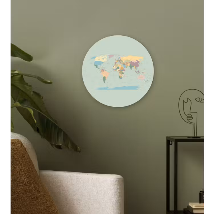 Wereldkaart - Realistisch - Kaart Wandcirkel kunststof plaat 5mm dik klein -sfeer3