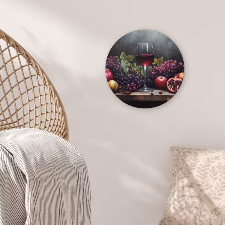 Wijn - Fruit - Stilleven Wandcirkel kunststof plaat 5mm dik klein -sfeer5