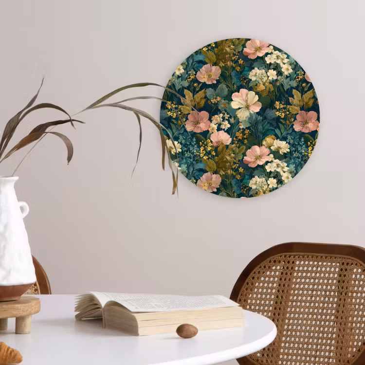 Wilde bloemen - Botanisch - Patroon - Roze - Romantisch Wandcirkel kunststof plaat 5mm dik klein 188 -sfeer4