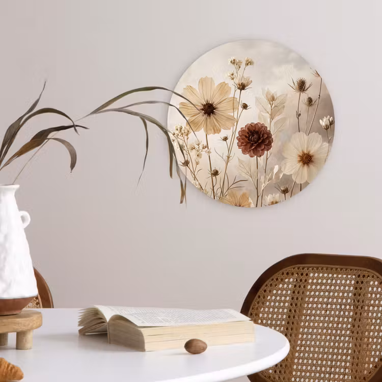 Wilde bloemen - Botanisch - Vintage - Natuur - Rustiek Wandcirkel kunststof plaat 5mm dik klein -sfeer4