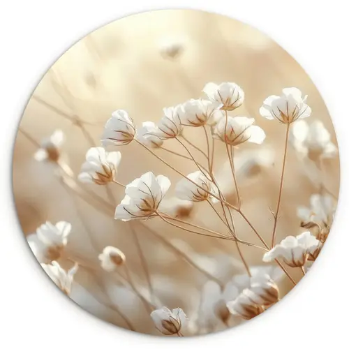 Wilde - Bloemen - Wit Wandcirkel kunststof plaat 5mm dik klein -3d