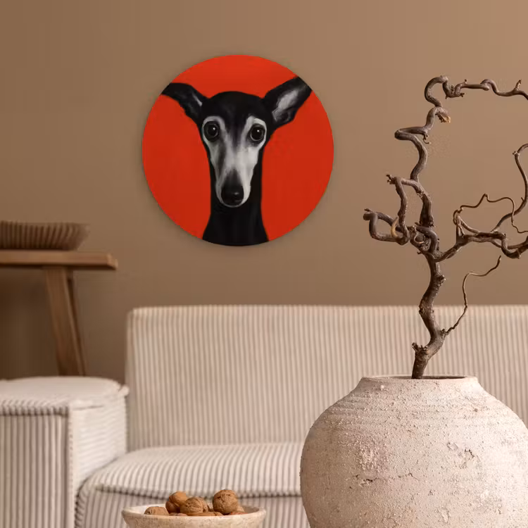 Windhond - Minimalistisch - Rood Wandcirkel kunststof plaat 5mm dik klein -sfeer1
