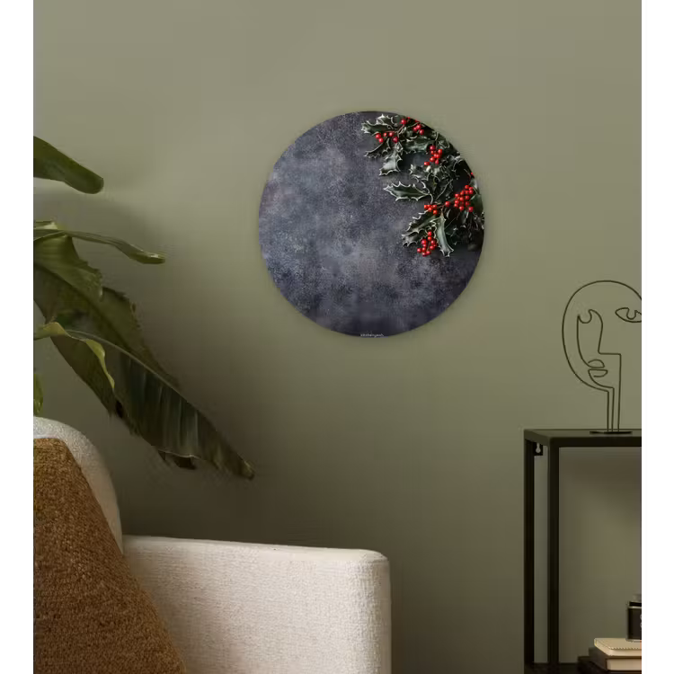 Winter - Hulst - Kerst - Beton Wandcirkel kunststof plaat 5mm dik klein -sfeer3