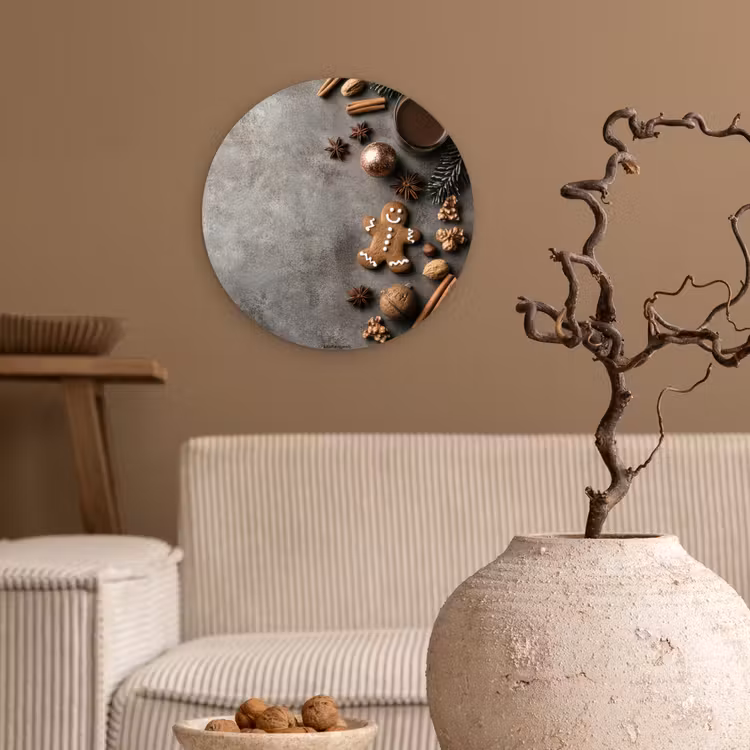 Winter - Kerst - Beton - Gingerbread man Wandcirkel kunststof plaat 5mm dik klein -sfeer1