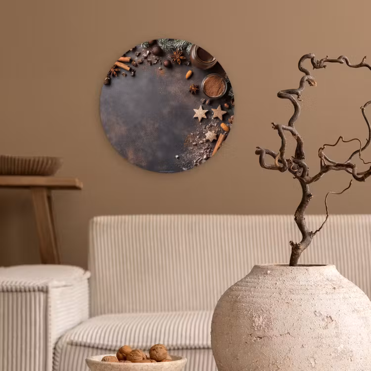 Winter - Kerst - Specerijen - Beton Wandcirkel kunststof plaat 5mm dik klein -sfeer1