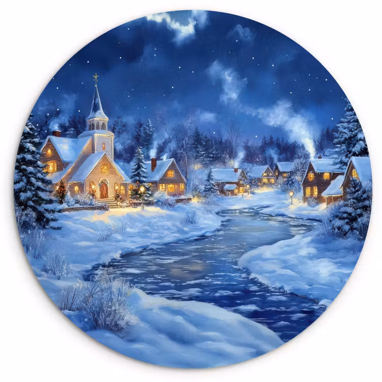 Winteravond - Kerstdorp - Donker Wandcirkel kunststof plaat 5mm dik klein -3d