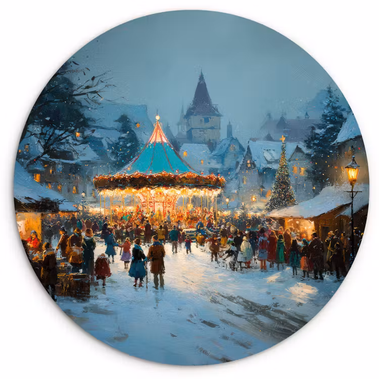 Winterkermis - Dorp - Kleurrijk Wandcirkel kunststof plaat 5mm dik klein -3d