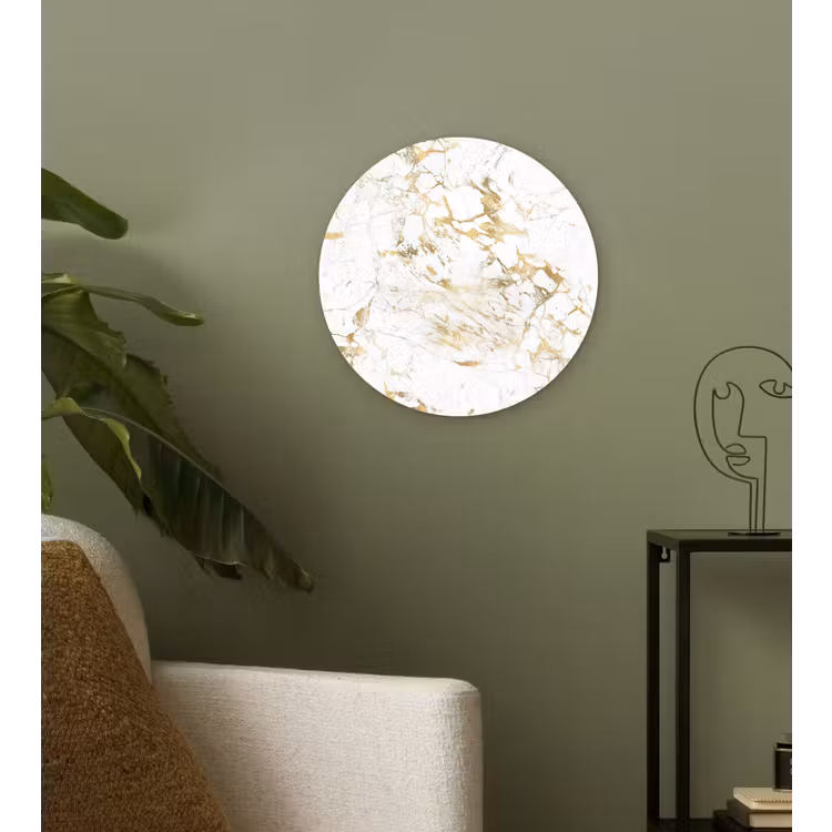 Wit - Marmer - Luxe - Goud Wandcirkel kunststof plaat 5mm dik klein 188 -sfeer3