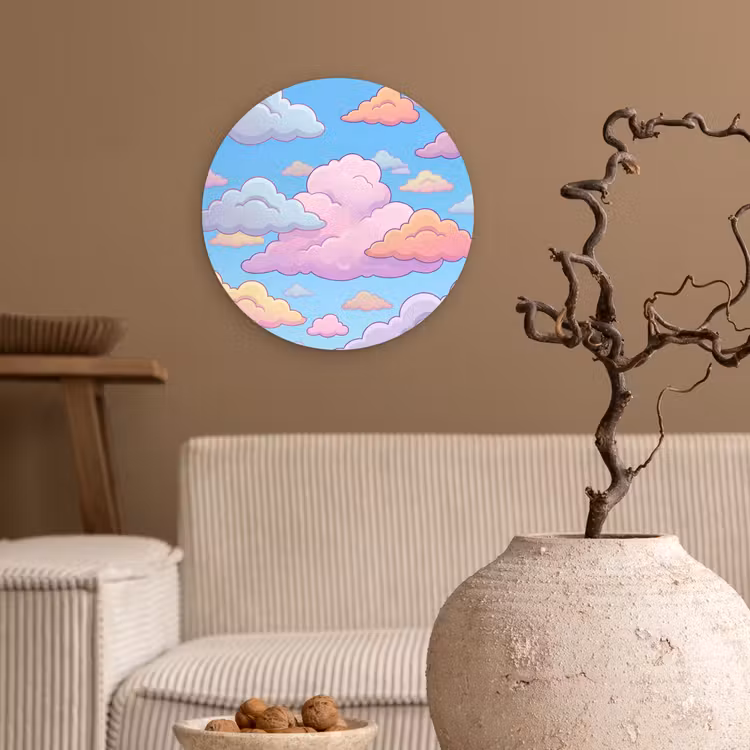 Wolk - Lucht - Natuur - Illustratie - Pastel Wandcirkel kunststof plaat 5mm dik klein -sfeer1